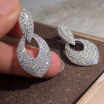 Huitan Bling Bling Silver Color Drop Earrings for Women Temperament Accessories Wedding Engagement Trends Eternity Jewelry 2021