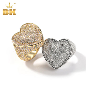 THE BLING KING Big Heart Ring Full Micro Paved Iced Out Bling Cubic Zirconia HipHop Ring Delicate Punk Jewelry For Men And Women