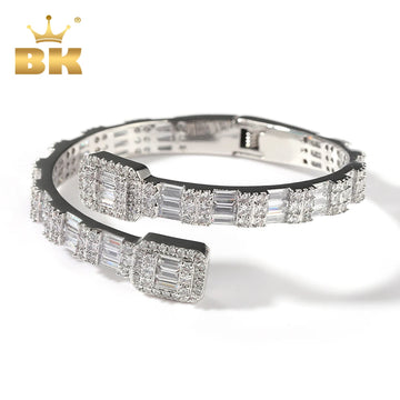 THE BLING KING 7mm Baguettecz Cuff Bangel Micro Paved Bling Square CZ Bracelet Luxury Wrist Rapper Jewelry Punk Bangle