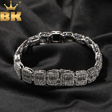 THE BLING KING 13mm Zinc Alloy Baguettestone Bracelet Micro Paved Bling Rhinestones Link Chain Fashion Mens Hiphop Jewelry