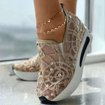 women's Muffin Sneakers Sequin Slip On Casual Shoes Round Toe Bling Bling Contrast Paneled Low Heel Sequin Slip On Sneakers