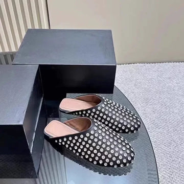 Round Wrap Toe Crystal Flat Slippers Women High Quality Bling Bling Rhinestone Mules Slippers Summer Dress Walk Shoes Woman