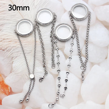 30mm 316L Stainless Steel Round Floating Living Memory Locket Bracelet for Floating Locket Charms Women Gift