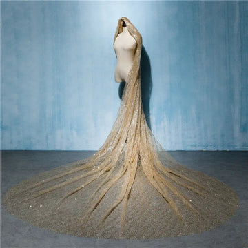 Gold 3Meters Wedding Bridal Veil Long Bride Luxurious Cathedral Veil Glitters Shiny Bling Bling Veil Sequins Accessories