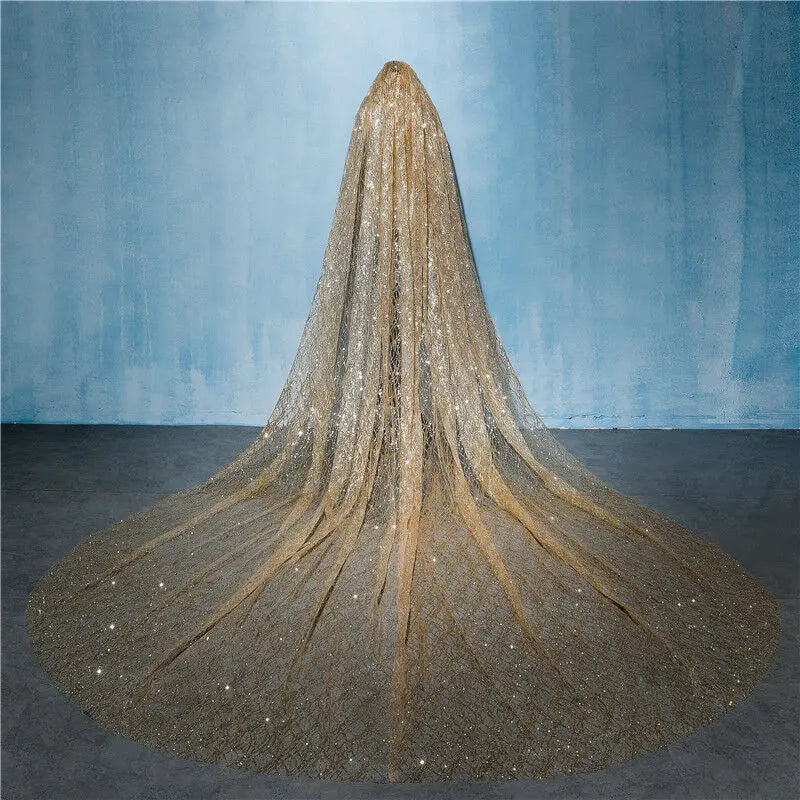 Gold 3Meters Wedding Bridal Veil Long Bride Luxurious Cathedral Veil Glitters Shiny Bling Bling Veil Sequins Accessories