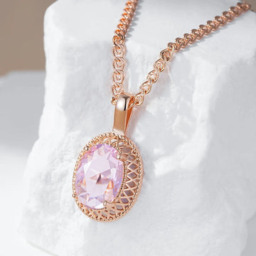 Pink Zircon Hollow Round Pendant Women Golden Necklace Double Layer Chain Rebound Clasp Comfort Jewelry Blingbling Accessories