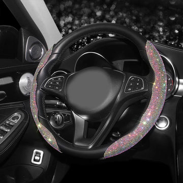 Bling Bling Diamond Steering Wheel Cover Universal Leather Sparkly Wheel Protector Anti-Slip Cover Car Accessories for Women