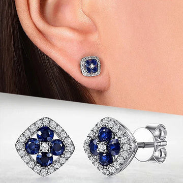 Huitan Chic Square Stud Earrings for Women Bling Bling Blue/White Cubic Zirconia Ear Accessories Simple Stylish Party Jewelry
