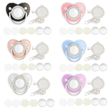 Silver Color Blank Baby Pacifier with Chain Clip Cover Set Bling Rhinestone Silicone Pacifiers BPA Free Newborn Shower Gift