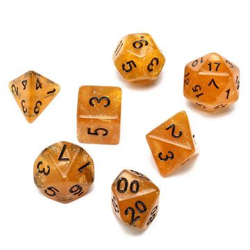 7 Pcs Set New Glitter Gold Brown Polyhedral Table Game Digital Dice for DND TRPG RPG D20 D12 D10 D8 D6 D4 Board Gaming Dices Kit