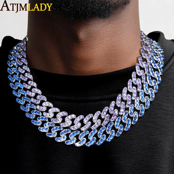 12mm Micro Pave CZ Cuban Link Necklaces pink Luxury Bling Bling choker Jewelry iced out bling zircon rock punk women men jewelry