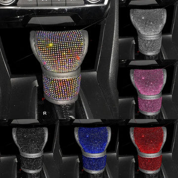 Bling Bling Car Shift Gear Cover Leather Auto Gear Shift Knob Cover Universal Crystal Rhinestones Car Accessories for Women