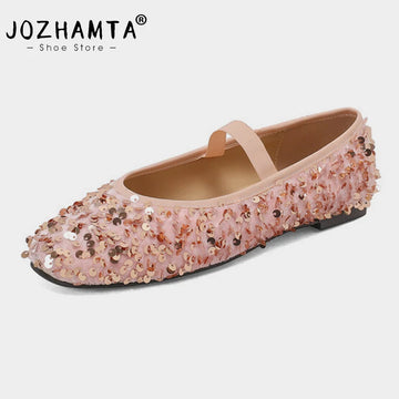 JOZHAMTA Size 34-43 Women Sparkly Glitter Ballet Flats Shoes Soft Sequin Low Heels Shoes 2025 Spring Dance Bling Bling Dress