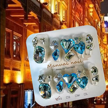 10pcs High Quality Handmade Press on Nails BLingBLing Blue Eyes Diamond of Duck Egg Korean Nail Art Accessories