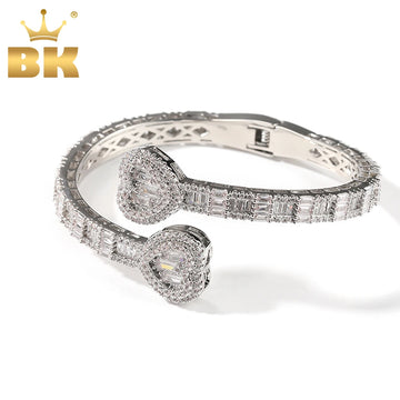 THE BLING KING 6mm Baguettecz Heart Cuff Bangle Micro Paved Bling Cubic Zirconia Luxury Wrist Rapper Hiphop Jewelry Punk Bangle