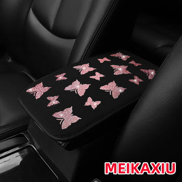 1 beautiful butterfly Glitter Blingbling Fabric waterproof car armrest pad 12.6 "X7.5" car accessories for women