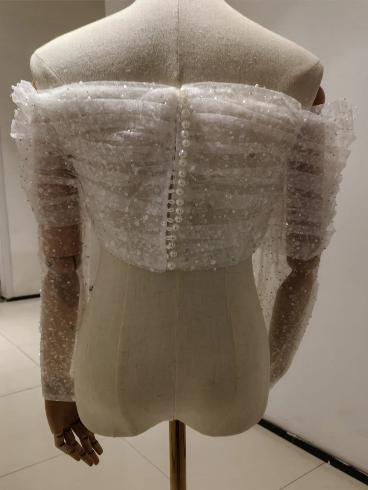 Sequined Wedding Jacket Bolero Bling Bling Long Sleeve Bridal Top Accessories Wrap Shawl Customized