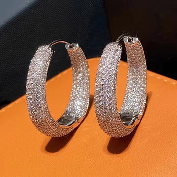 Huitan Luxury Aesthetic Hoop Earrings Full Bling Bling Cubic Zirconia for Women Sparkling Noble Party Jewelry Trendy Accessories