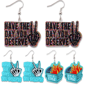 "have the day you deserve" Halloween Acrylic Earrings Bling Acrylic Gothic Style Earrings for Men and Women