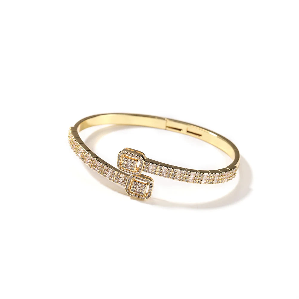 THE BLING KING Opened Baguettecz Cuff Bangle Micro Paved Bling Cubic Zirconia Bracelet Luxury Gift For Women Men Hiphop Jewelry