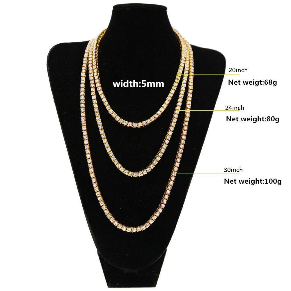 Men's Hip Hop Bling Bling Iced Out Tennis Chains 1 Row Necklaces Luxury Brand Silver/Gold Color Men Chain Fashion Jewelry
