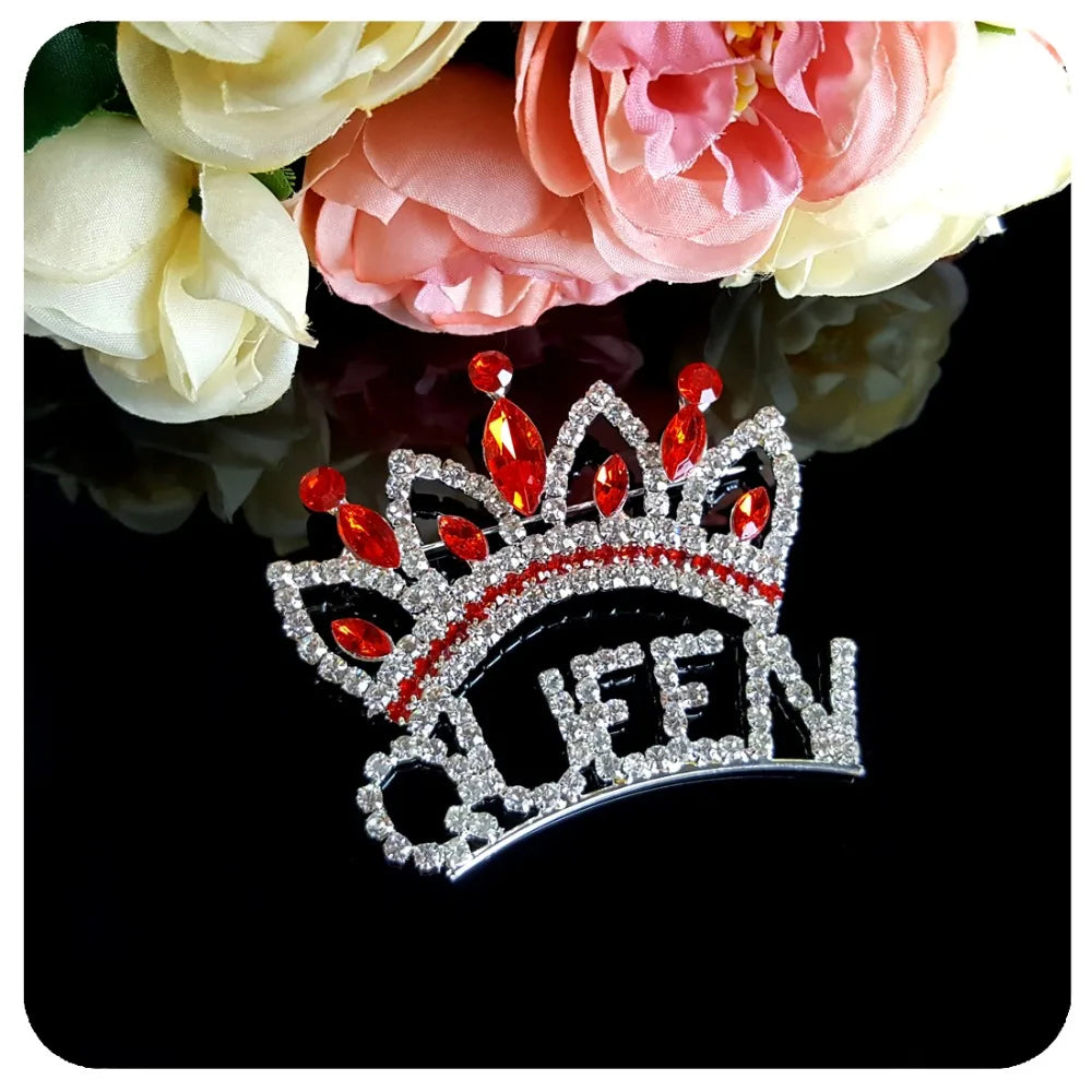 Blingbling Red Rhinestone Crown Brooch Pin for Queen Lady's Gift