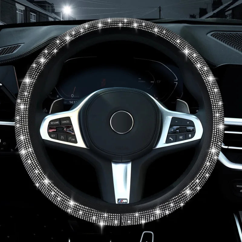 2025  Bling Bling Diamond Rhinestones Crystal Car Steering Wheel Cover PU Leather Auto Accessories Case Car Styling