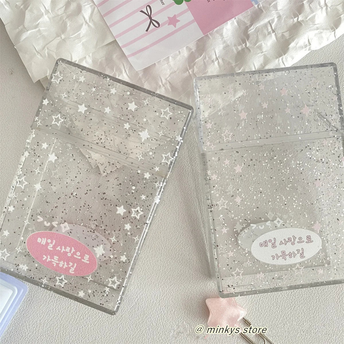 MINKYS Bling Bling Star Kpop Photocards Storage Box School Office Stationery