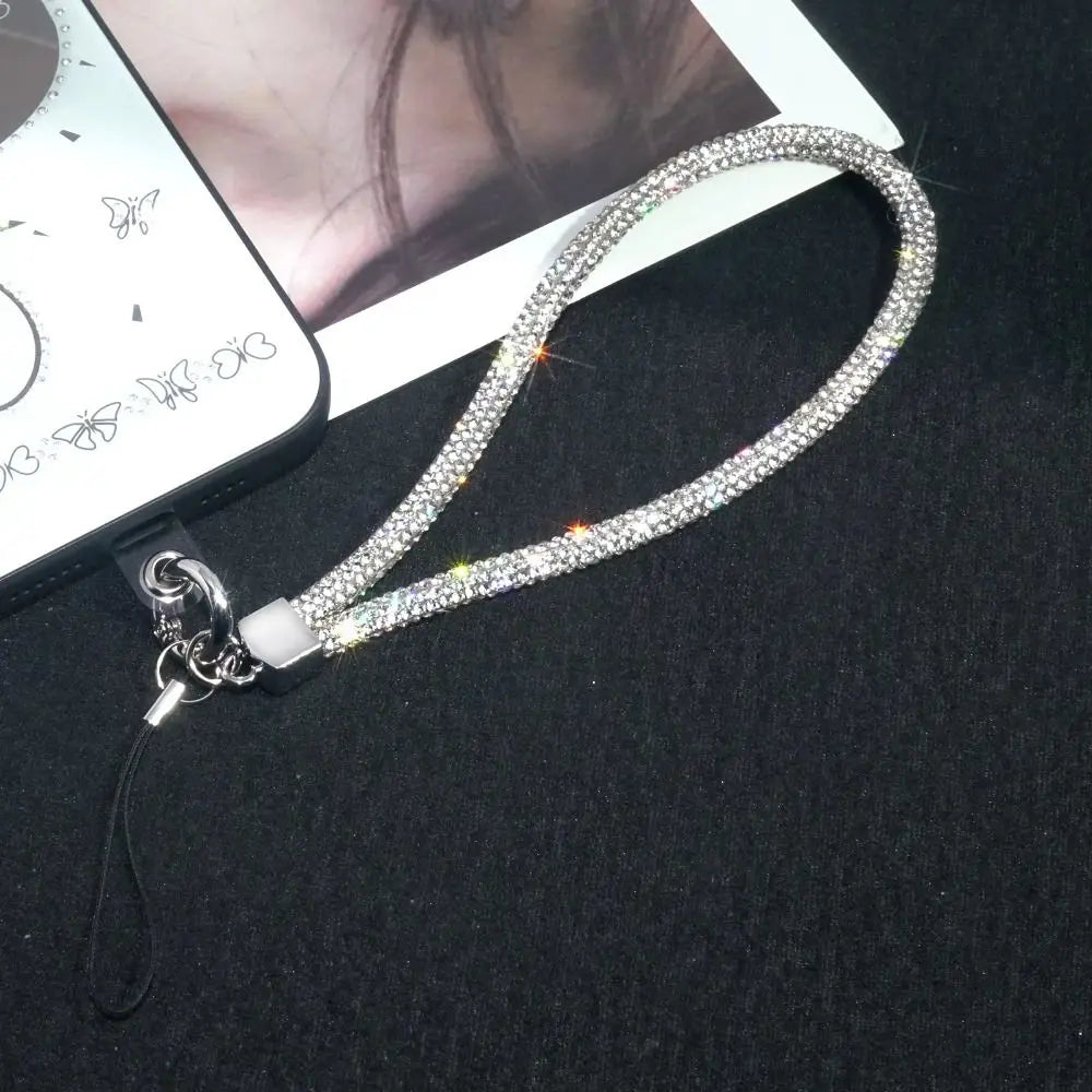 Fashion Keychain Rhinestone Phone Lanyard Bright Bling Bling Glitter Wrist Straps Hanging Cord Phone Accessories