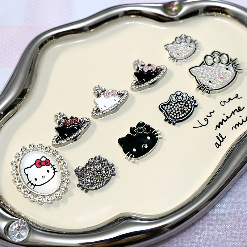 2pcs Bling Hello Kitty Alloy Flatback Accessories Mobile Phone Case Diamond Shiny Junk Charms DIY Crafts Material