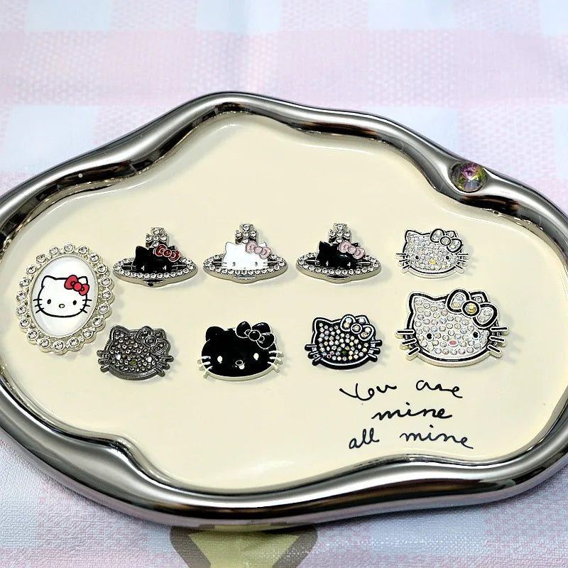 2pcs Bling Hello Kitty Alloy Flatback Accessories Mobile Phone Case Diamond Shiny Junk Charms DIY Crafts Material