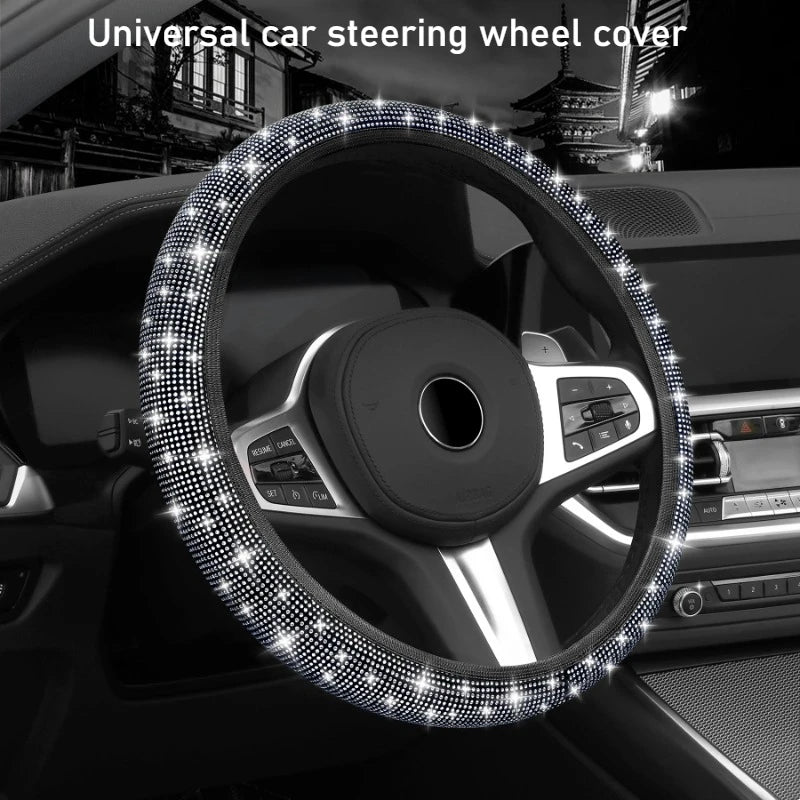 2025  Bling Bling Diamond Rhinestones Crystal Car Steering Wheel Cover PU Leather Auto Accessories Case Car Styling