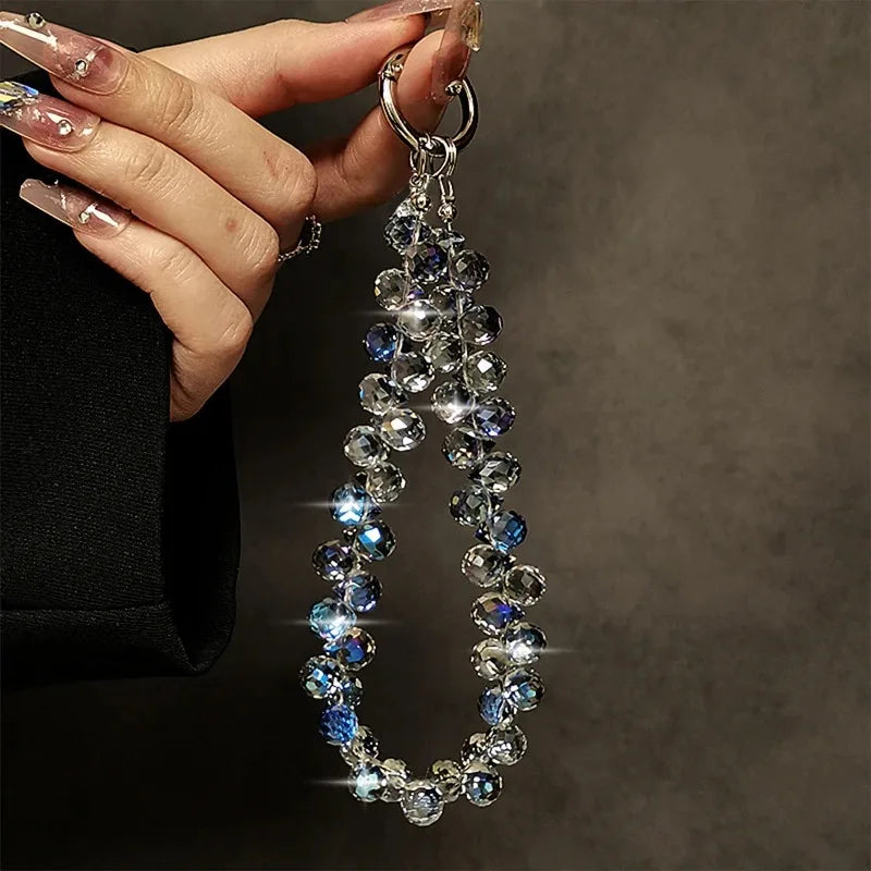 Luxury Bling Bling Crystal Beads Phone Strap Charm Pendant Bracelet For iPhone Airpods Accessories Bag Women Girl Hanging Cord