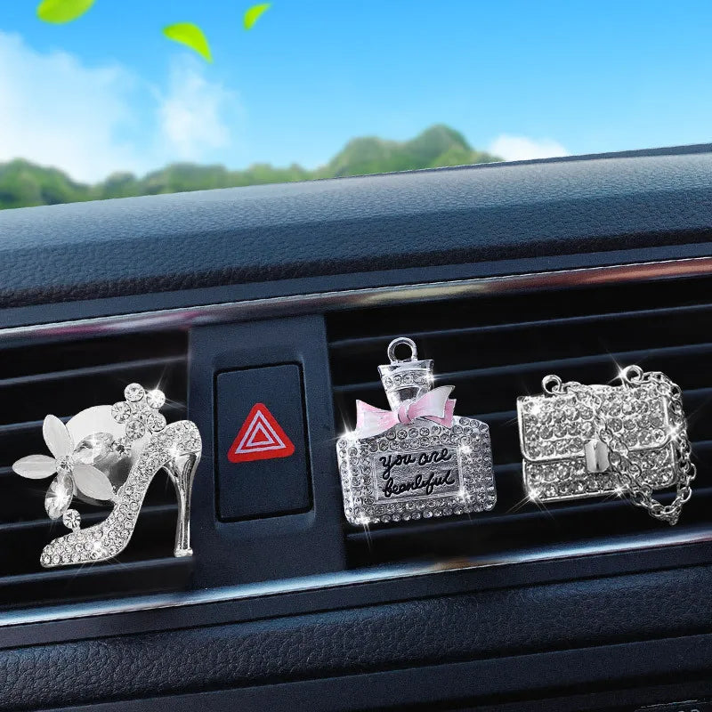 Car Air Freshener Auto Outlet Perfume Clip Bling Car Accessories Diamond Bowknot Scent Bottle Car Accessories Interior Woman