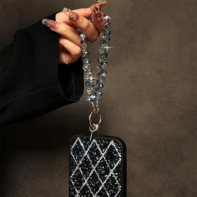 Luxury Bling Bling Crystal Beads Phone Strap Charm Pendant Bracelet For iPhone Airpods Accessories Bag Women Girl Hanging Cord