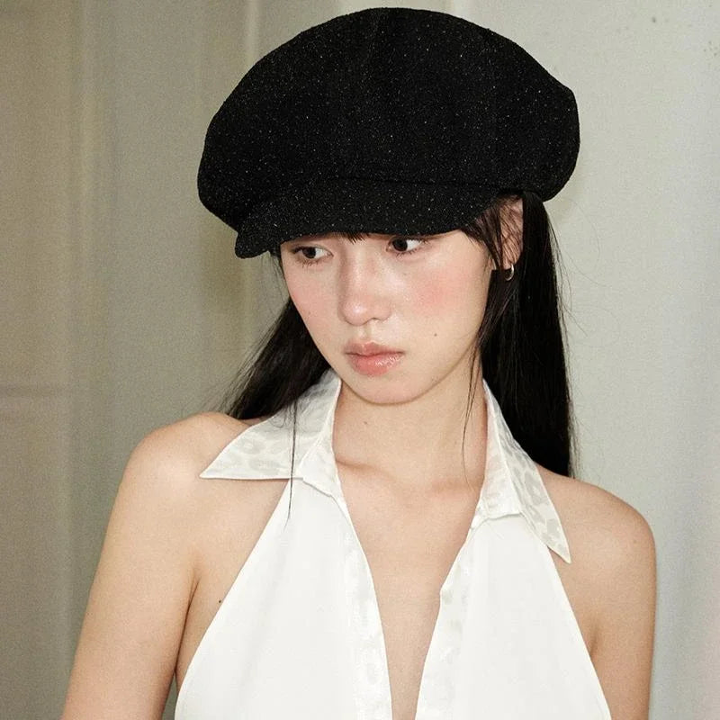 Y2K Korean Gypsy Bling Star Printed Octagonal Painter Hat Women's Versatile Big Head Casual Newsboy Cap Gorro Hombre