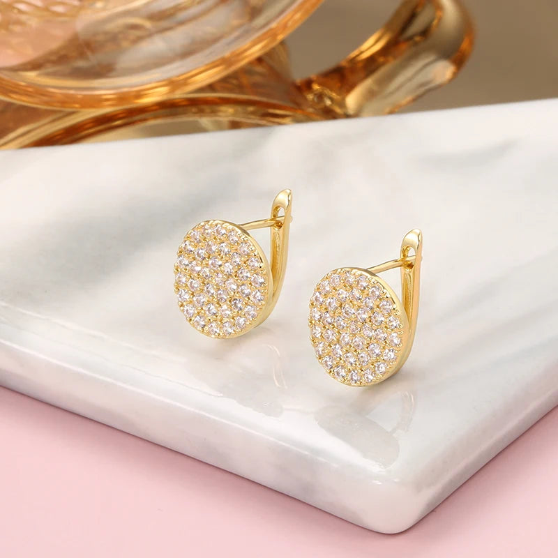 Huitan Dazzling Round Disc Hoop Earrings Full Paved CZ Bling Bling Women's Ear Accessories for Wedding Party Statement Jewelry