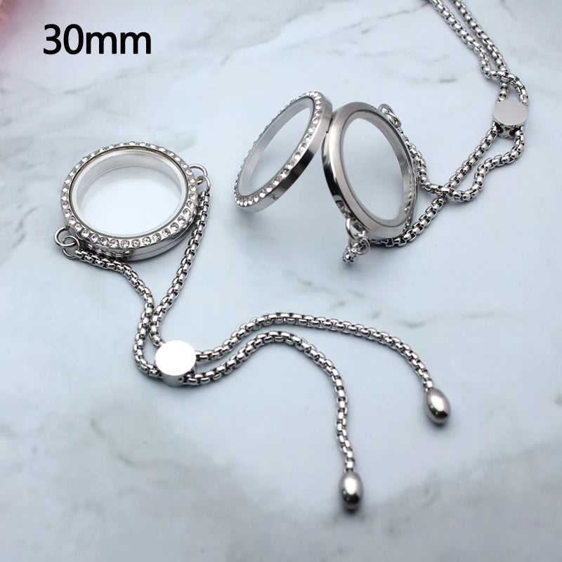 30mm 316L Stainless Steel Round Floating Living Memory Locket Bracelet for Floating Locket Charms Women Gift
