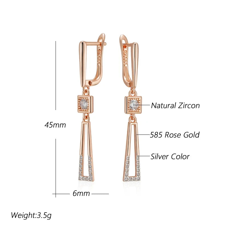 Hollow Triangle Silver Color White Zircon Long Earrings for Women 585 Golden Blingbling Accessories Personality Costume Jewelry