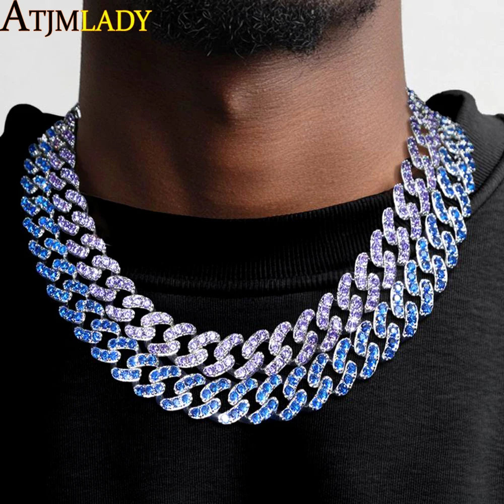 12mm Micro Pave CZ Cuban Link Necklaces pink Luxury Bling Bling choker Jewelry iced out bling zircon rock punk women men jewelry