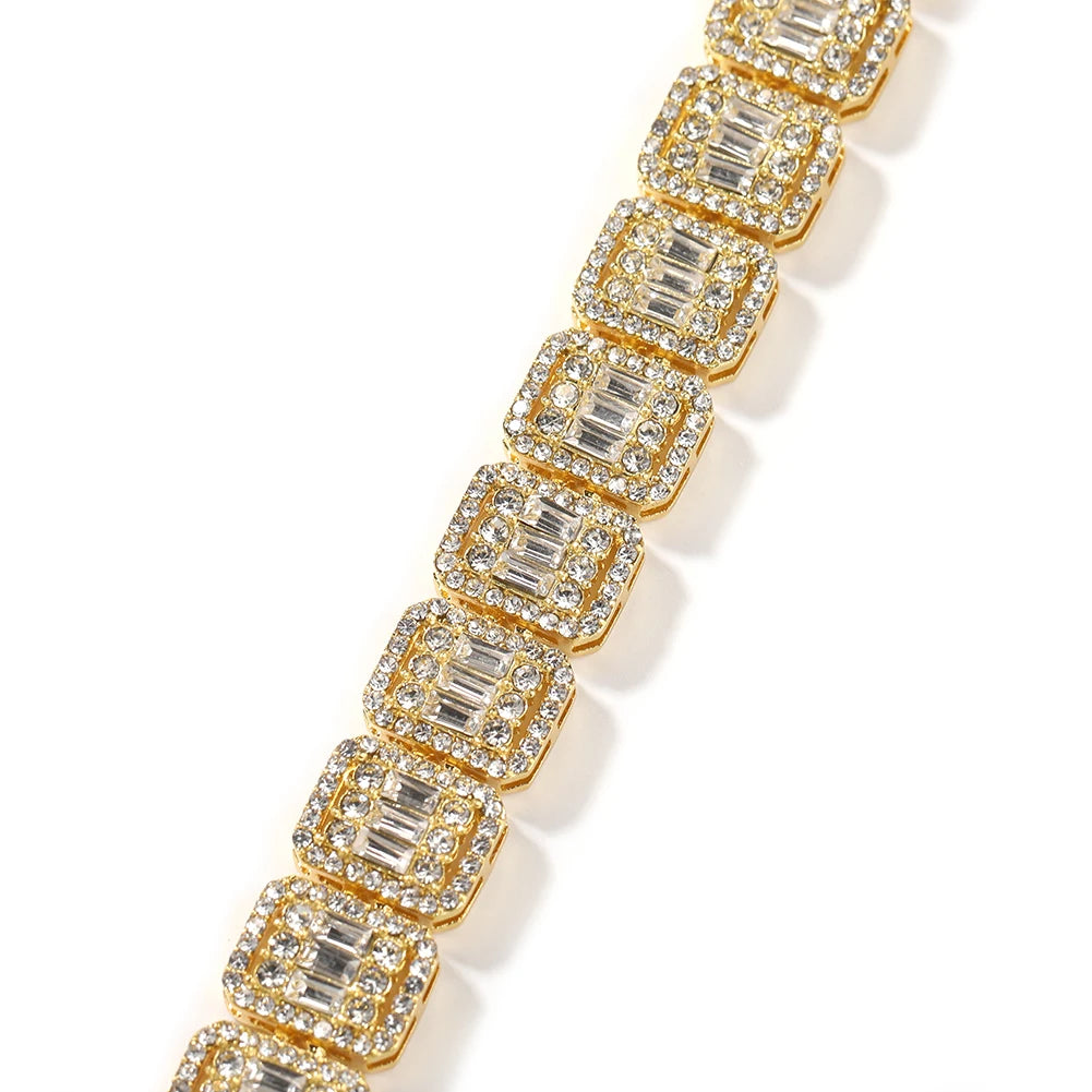 THE BLING KING 13mm Zinc Alloy Baguettestone Bracelet Micro Paved Bling Rhinestones Link Chain Fashion Mens Hiphop Jewelry