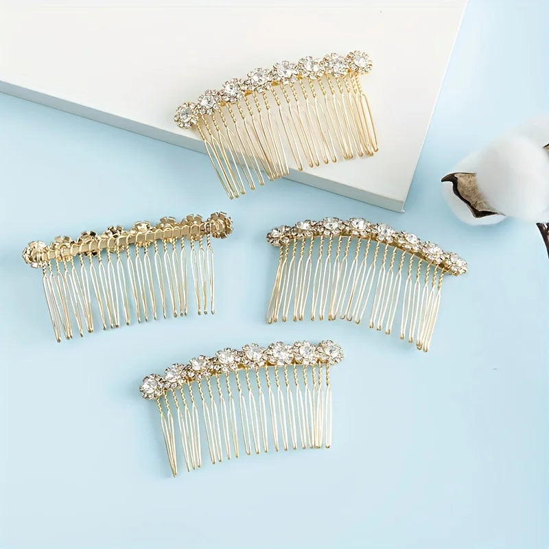 Bling-bling Rhinestone Hair Insert Comb Flower Hair Pin Elegant Hairdressing Accessories For Wedding Bridals Banquet Women Girls